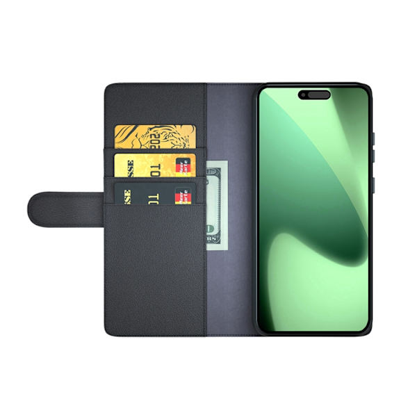 iPhone 17 Pro Plånboksfodral Äkta Läder - Svart Svart