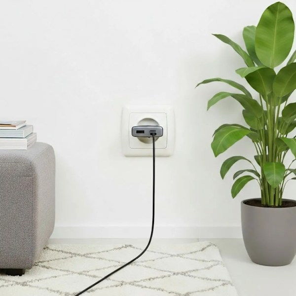 Forcell Hurtigoplader USB C til USB A 45W GaN III PD 3A - Sort Svart