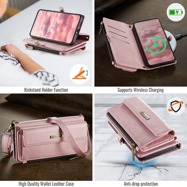 CASEME Konstläder Plånboksfodral till Samsung Galaxy S21 FE 5G - Rosa