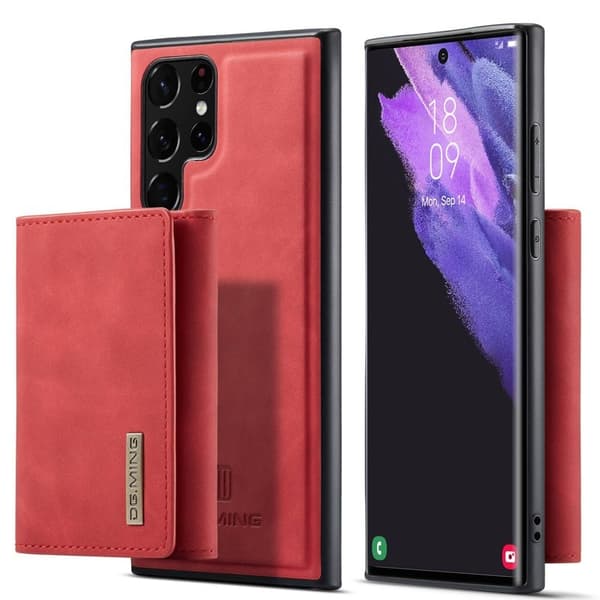 DG.MING M1 Konstläder Plånboksfodral för Samsung Galaxy S23 Ultra - Röd