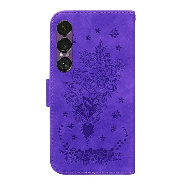 Sony Xperia 1 VII Konstläder Plånboksfodral Butterfly och Flower Pattern - Lila Lila
