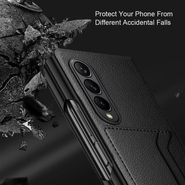 Galaxy Z Fold 4 Cover aitoa nahkaa litsi-korttikotelo - punainen