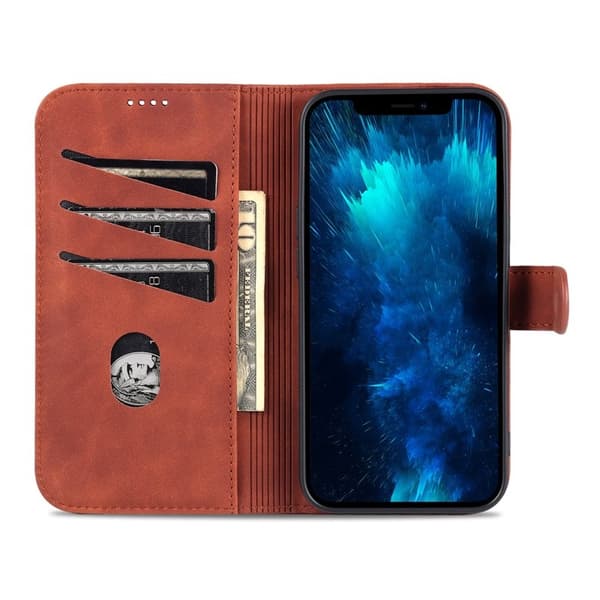AZNS iPhone 15 Pro Max Plånboksfodral Stand Konstläder - Brun
