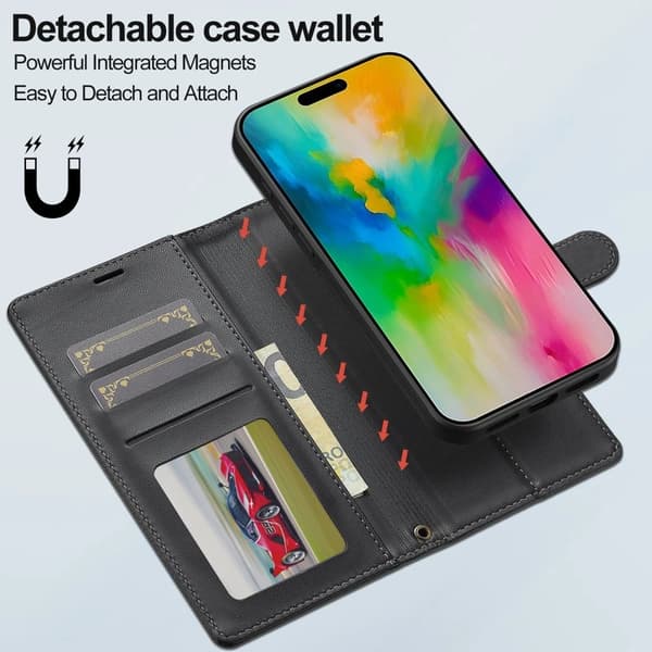 LC.IMEEKE L2 Series iPhone 16 Pro Max Plånboksfodral Konstläder - Svart