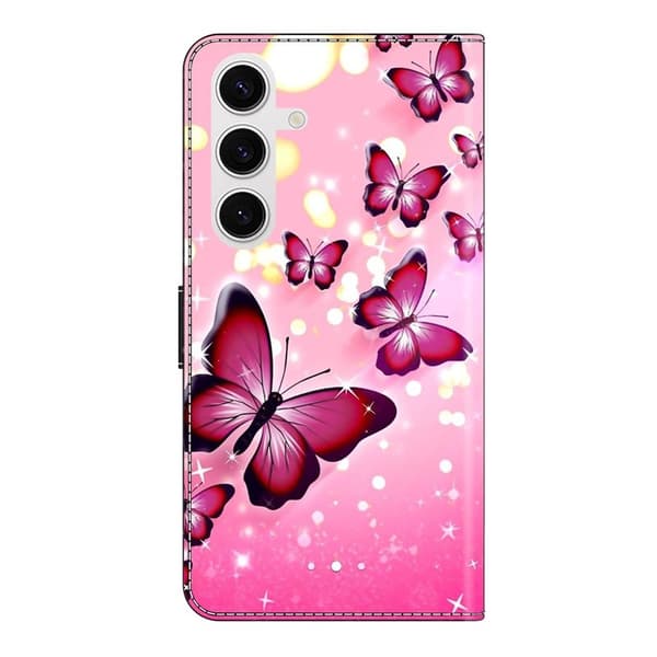 Samsung Galaxy S26 Plus Plånboksfodral Ställning Konstläder - Rosa Fjäril