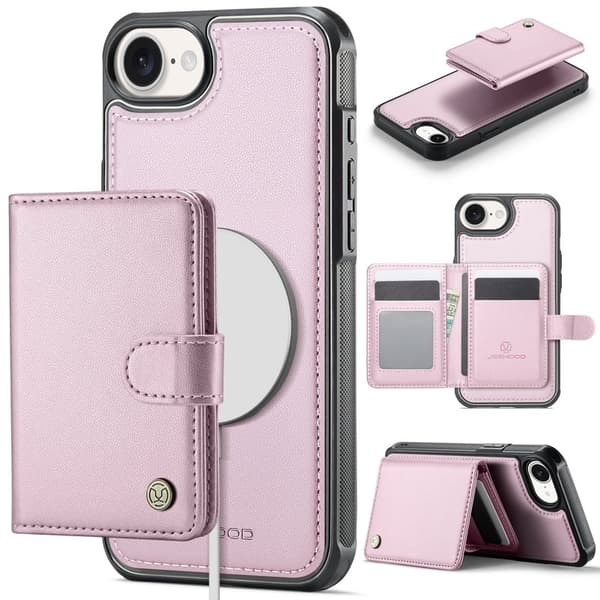 JEEHOOD J09 Mobilskal till iPhone 16e RFID Skydd Läder MagSafe - Rosa