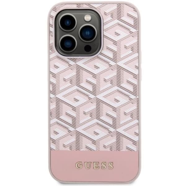 Guess iPhone 14 Pro Cover MagSafe GCube Stripes - Pink Rosa