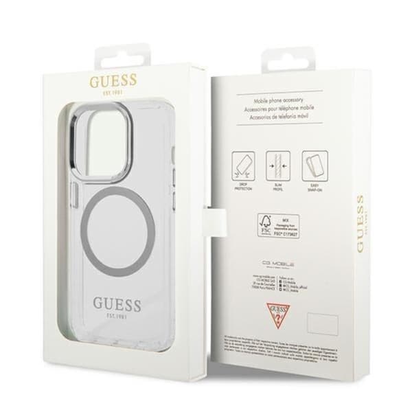 GUESS iPhone 14 Pro Skal Magsafe Metal Outline - Silver Silver