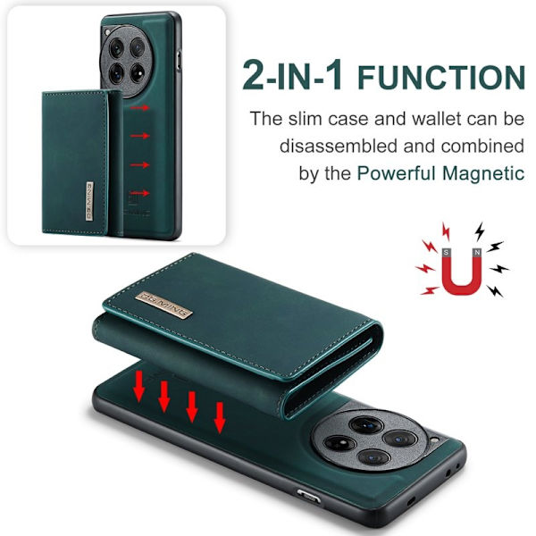 DG.MING OnePlus 12 5G Konstläder Plånboksfodral Avtagbart - Grön