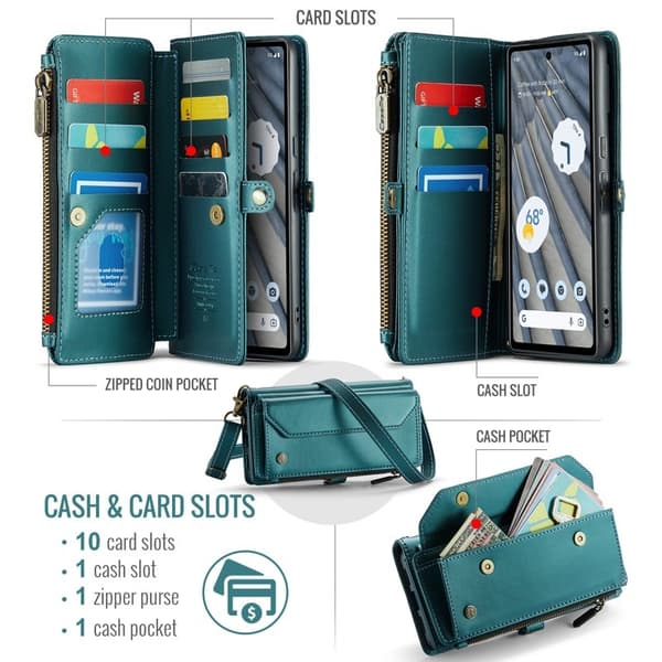 CASEME Plånboksfodral Konstläder för Google Pixel 7a med kortfack - Grön