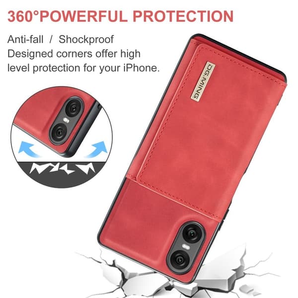 DG.MING Sony Xperia 10 VI Kickstand Konstläder Plånboksfodral Röd