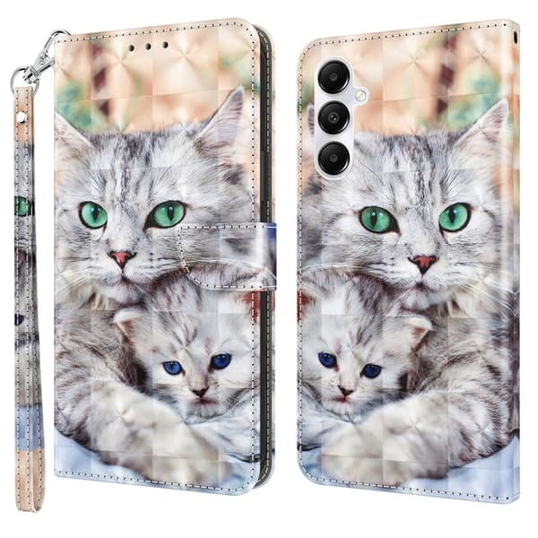 Samsung Galaxy A35 5G Skal Äkta Läder 3D-Mönster - Två Katter