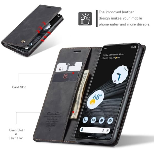 CASEME 013 Konstläder Konstläder Plånboksfodral för Google Pixel 7 5G - Svart