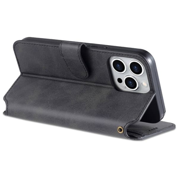 AZNS iPhone 14 Pro Plånboksfodral Konstläder - Full Skydd - Svart