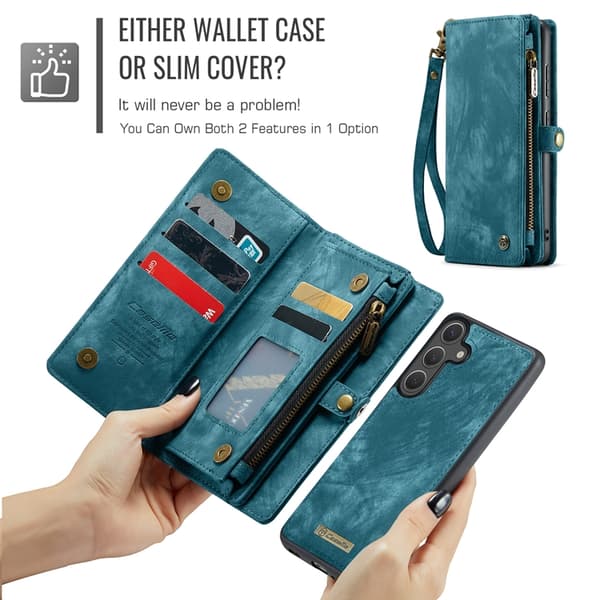 CASEME Galaxy S25 FE Konstläder Plånboksfodral Detachable 008 - Blå Blå