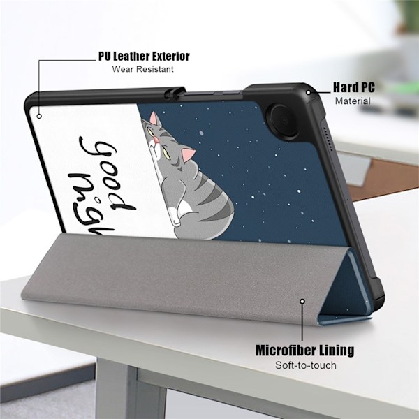 Galaxy Tab A9 Fodral Pattern Printing Tri-fold Konstläder Katt