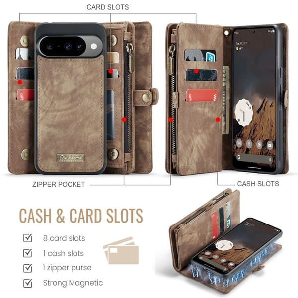 CASEME Plånboksfodral Konstläder till Google Pixel 10 Pro - Brun