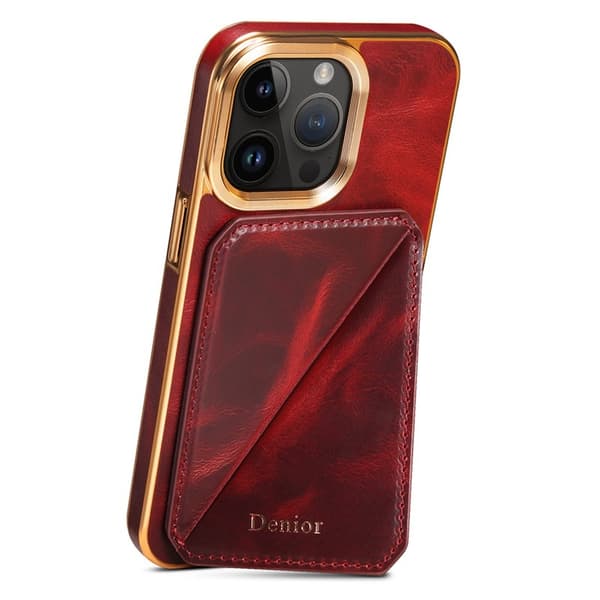 DENIOR Mobilskal till iPhone 14 Pro Max Äkta Läder + TPU + PC Röd
