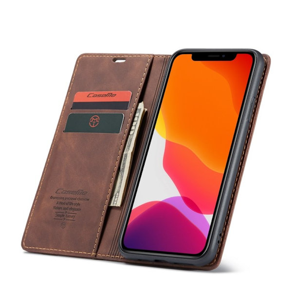 CASEME 013 Flip Konstläder Plånboksfodral för iPhone 11 Pro Max - Brun