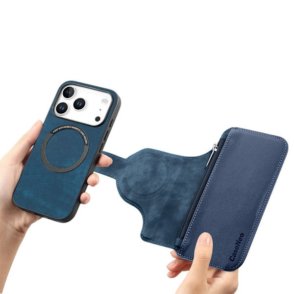 CASENEO MW-02 iPhone 17 Pro Plånboksfodral Konstläder - Blå Blå