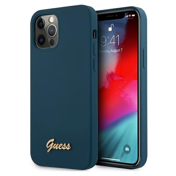 Guess iPhone 12 Pro Max Kuori Metal Logo Script - Sininen Blue