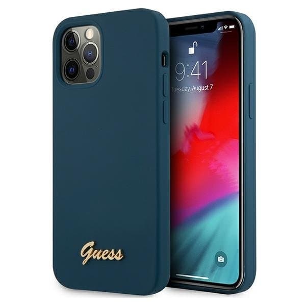 Guess iPhone 12 Pro Max Skal Metal Logo Script - Blå Blue