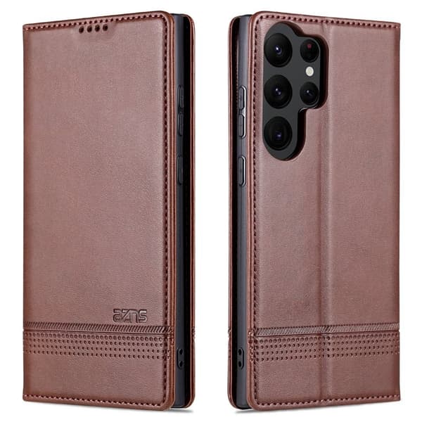 AZNS Samsung Galaxy S24 Ultra Plånboksfodral Konstläder - Brun