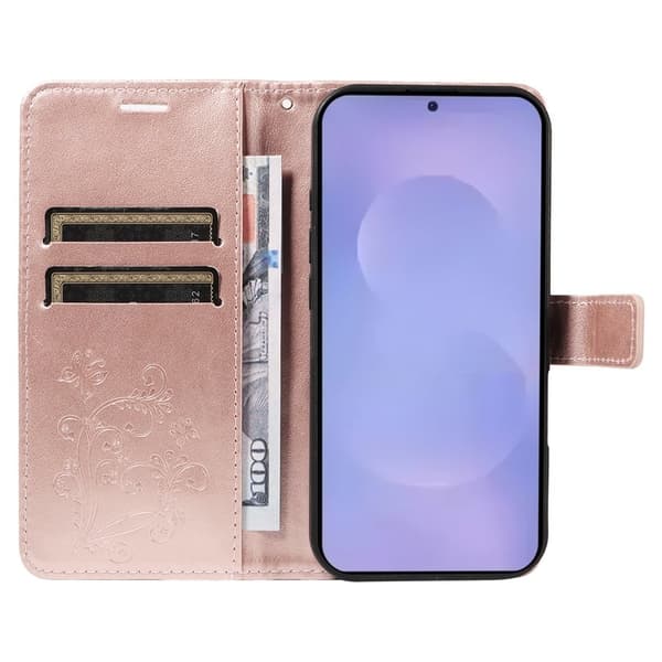Samsung Galaxy S26 / S26 Pro Plånboksfodral Blommönster Konstläder - Roséguld