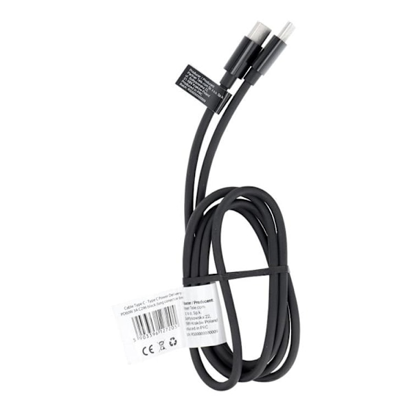 USB-C til USB-C Kabel PD 60W 1m - Sort Svart
