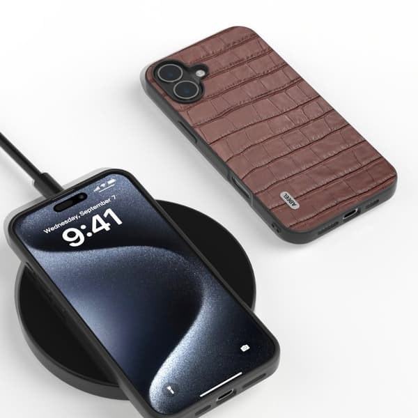 ABEEL Mobilskal till iPhone 16 Äkta Läder + PC + TPU Stöttålig - Brun