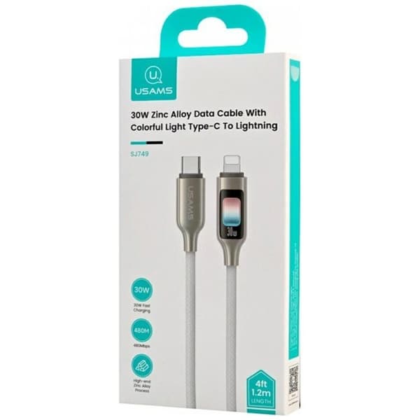 USAMS USB-C Till Lightning Kabel 30W 1.2m TC - Titan Grå