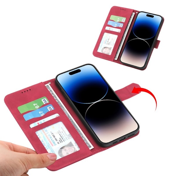 DIERFENG DF-03 Plånboksfodral för iPhone 15 Pro - Konstläder - Röd