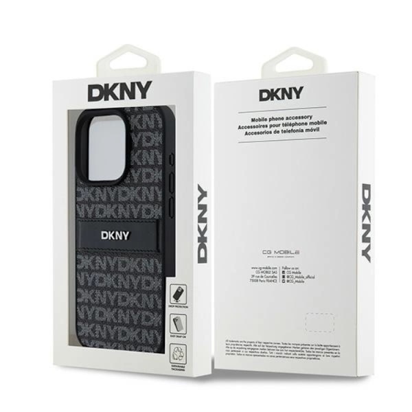 DKNY iPhone 15 Pro Mobilskal Läder Mono Stripe & Metal Logo Svart