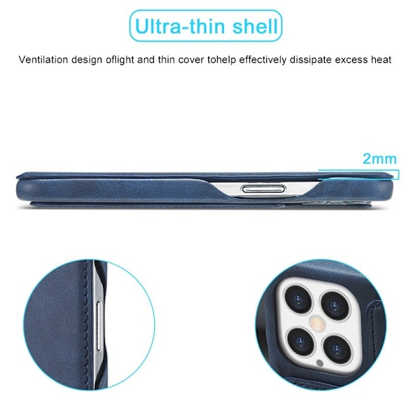 LC.IMEEKE iPhone 12 Pro Max Plånboksfodral Konstläder - Blå