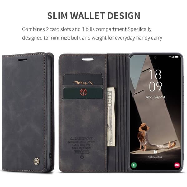 CASEME 013 Plånboksfodral för Samsung Galaxy S21 FE - Svart