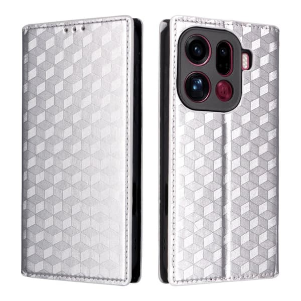 Oppo Find X9 Pro 5G Plånboksfodral Konstläder Rhombus Prägling - Silver