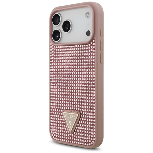 Guess Mobilskal till iPhone 17 Pro Max Rhinestone Triangle Logo - Rosa Rosa