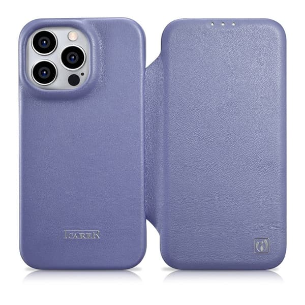 iCarer iPhone 14 Pro Max Plånboksfodral MagSafe CE Äkta Läder Lila