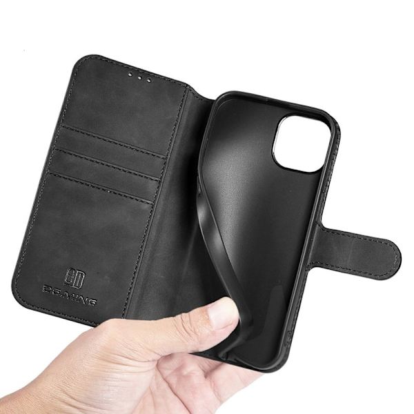 DG.MING iPhone 14 Plus Plånboksfodral Anti-scratch Konstläder Svart
