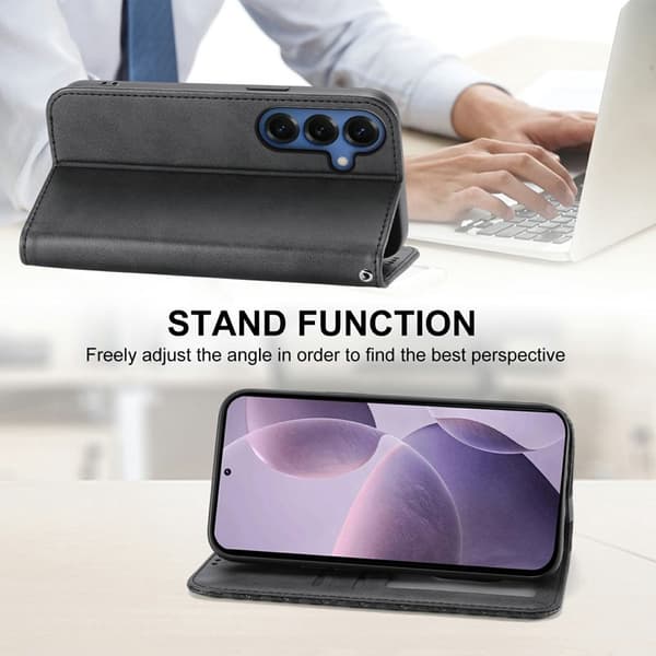 Plånboksfodral för Samsung Galaxy S26 Plus Konstläder med handledsrem - Svart