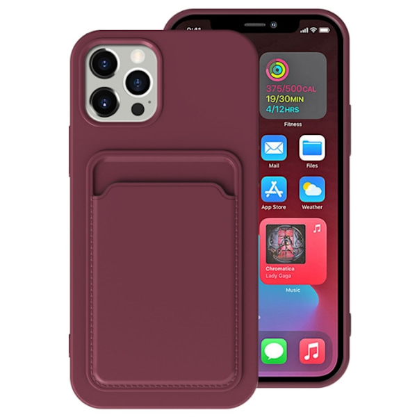 iPhone 13 Pro Skal med Kortfack - Maroon Rödbrun