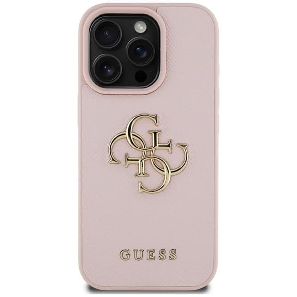 Guess Mobilskal till iPhone 16 Pro Grained Big 4G Small Classic Logo - Rosa Rosa