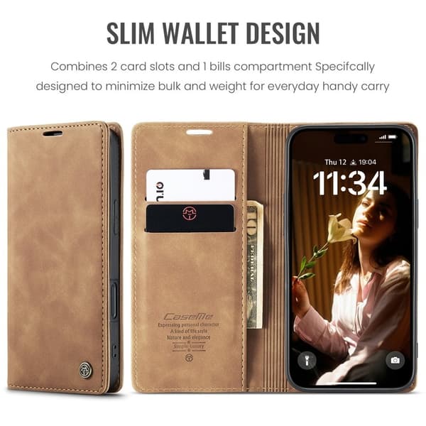CASEME 013 Case iPhone 17 Plånboksfodral Konstläder Ställ - Brun