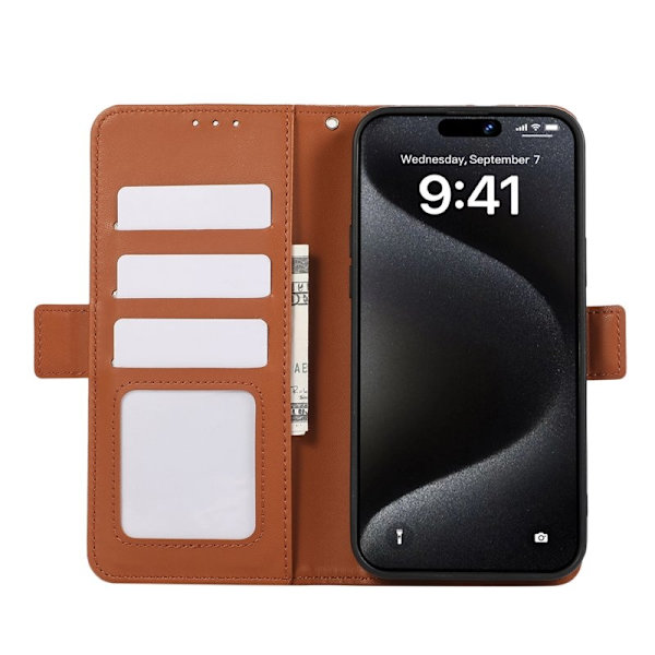 ABEEL iPhone 16 Plånboksfodral RFID-Skydd Konstläder - Brun