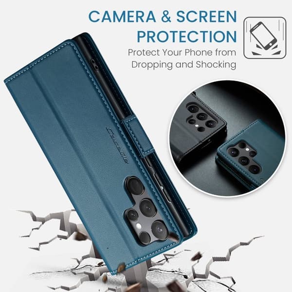CASEME Plånboksfodral Konstläder för Samsung Galaxy S23 Ultra - Blå