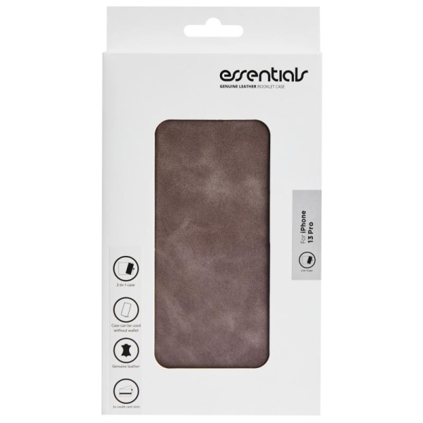 Essentials iPhone 13 Pro Plånboksfodral Äkta Läder Detachable