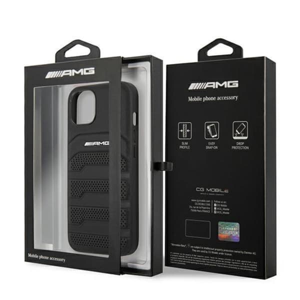 AMG iPhone 14 Plus Skal Læder Debossed Lines - Sort Black