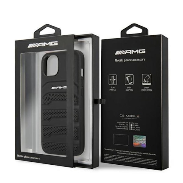 AMG iPhone 14 Plus Skal Läder Debossed Lines - Svart Svart