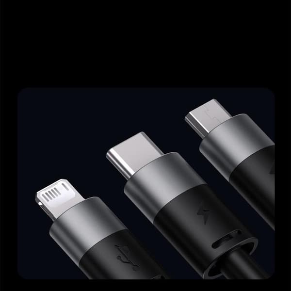 Baseus 3in1 USB-C/Lightning/Micro-USB-kaapeli 1,2 m - Musta Black