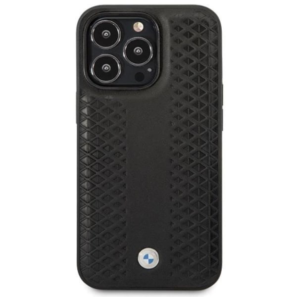 BMW iPhone 14 Pro -mobiilikotelo, nahkainen timanttikuvio - musta